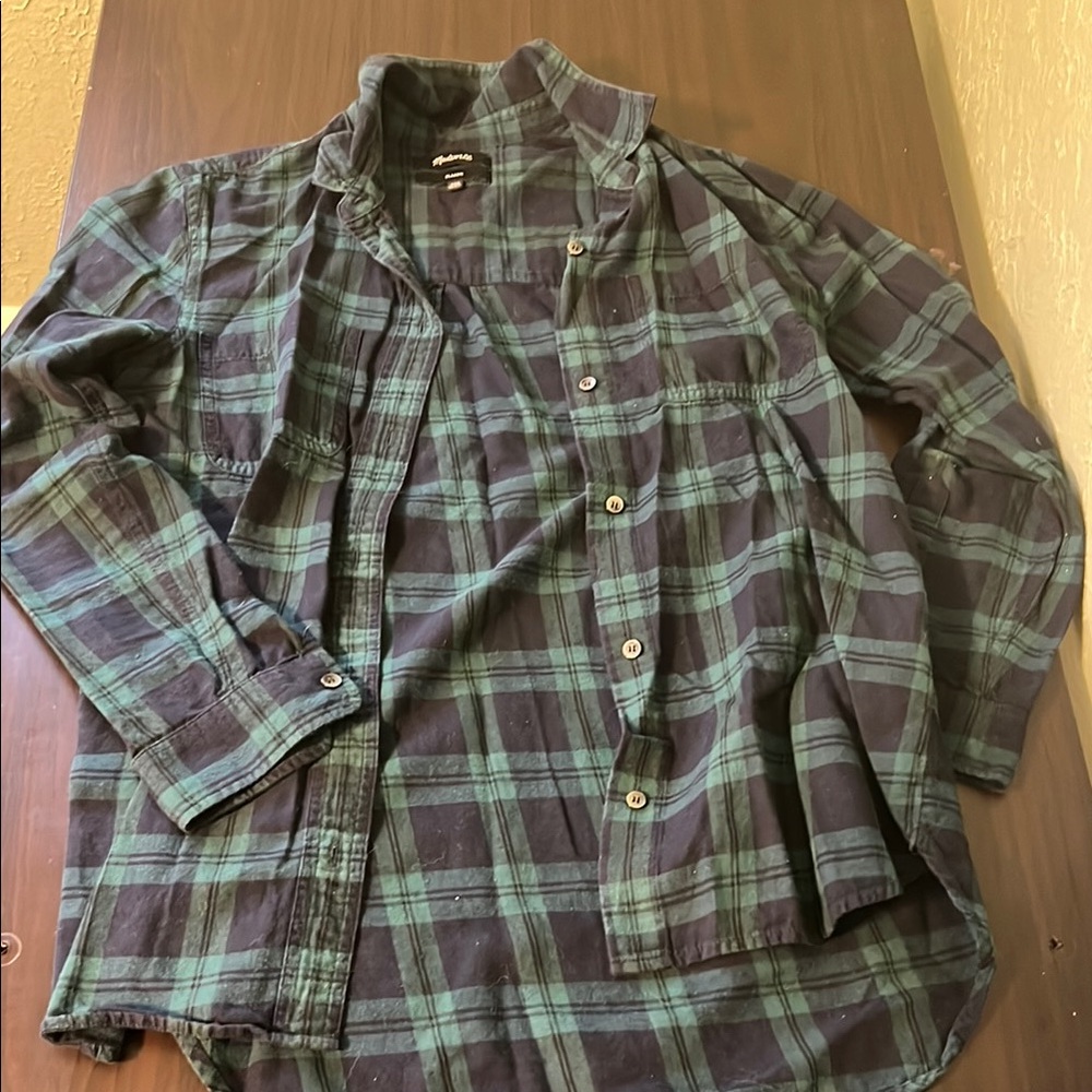 Madewell XXS Green and Navy Plaid Button-Up Shirt